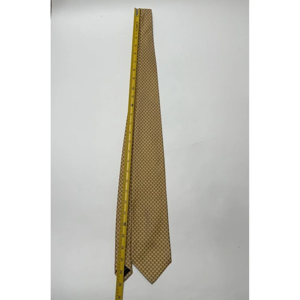 ERMENEGILDO ZEGNA‎ Men's 100% Silk Necktie ITALY Luxury Geometric Yellow Gold